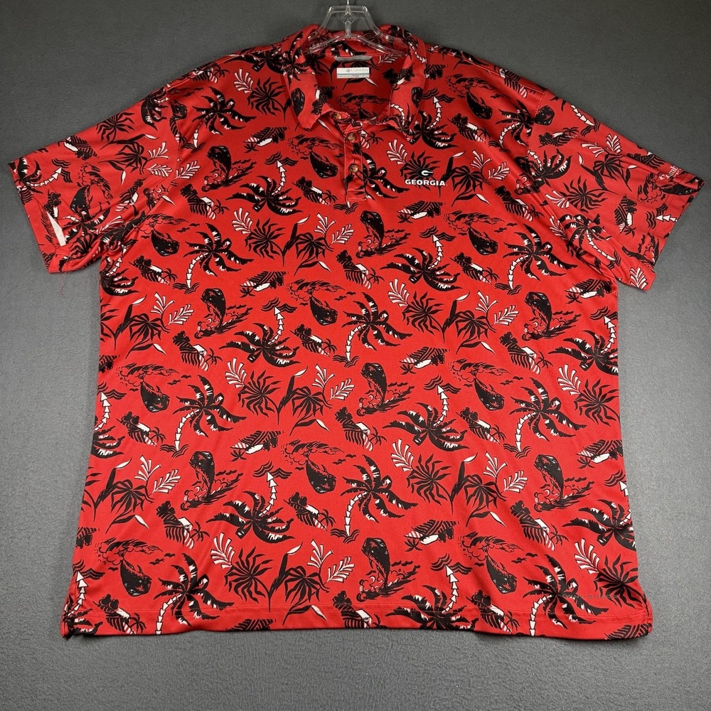 Georgia Bulldogs Polo Shirt Mens 2XL Red Hawaiian NCAA Football Columbia PFG